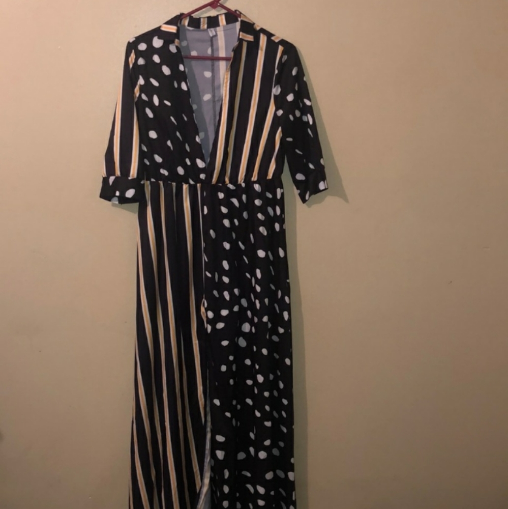 MissLook Polka Dot Striped Maxi Dress